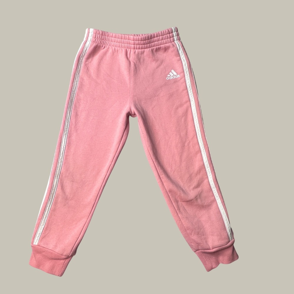 Adidas Sweatpants Girls 4T FGL012 Pink White 3-Stripe Fleece Joggers Pants